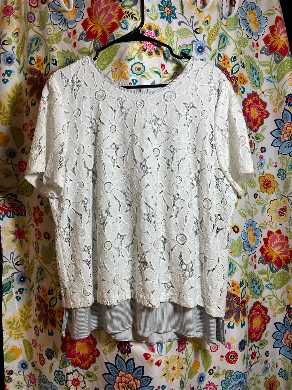 Alfred Dunner White Floral Lace Short-Sleeve Layered Top